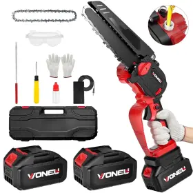 Absoke 445006416425 8 Inch Cordless Mini Chainsaw 21v Battery-powered 2 Batteries One-hand Use
