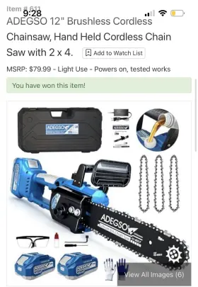Ad-4021l Adegso 12in Brushless Cordless 24v Battery Chainsaw With Case Gloves Glasses