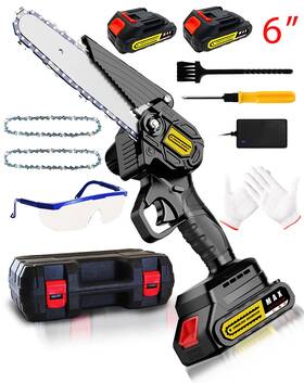Amobro Wmw-cs6-2 6 Inch Mini Cordless Chainsaw 21v Battery 2 Batteries Safety Lock Wood Cutting