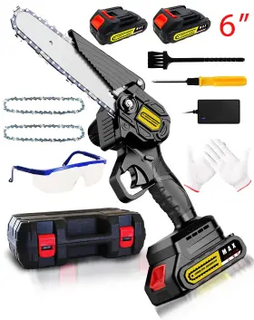 Wmw-cs6-2 Amobro 6 Inch Mini Cordless Chainsaw 21v Battery 2 Batteries Safety Lock Wood Cutting
