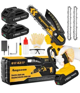Angseen 789044195049 Mini Chainsaw Cordless 6 Inch With 2 Batteries And Chains Lightwei