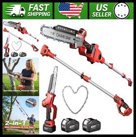 Avhrit Aps82 2-in-1 Cordless Pole Saw And Mini Chainsaw 8-inch With 2 Batteries