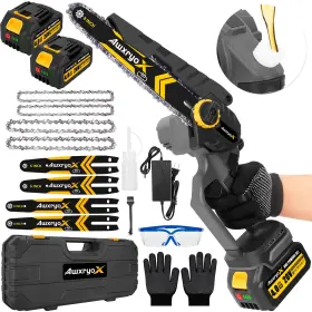 Awxryox 768553578291 8 Inch And 6 Brushless Mini Chainsaw Cordless 2 X 4.0ah Battery Powered C