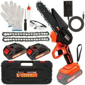 9160 Aymz 6 Inch Mini Cordless Chainsaw 21v 2000mah Battery 2 Chains Safe And Portable