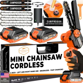 Campndoor 198715638042 Mini Chainsaw Cordless 6 Inch - Self Oiling Chain Saw Battery Powered