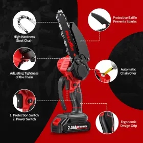 Corp 744110966015 Mini Chainsaw Cordless 6 Inch Portable Electric Chainsaws With 2 Batteries Handheld