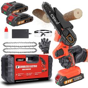 Cshidworld Mncw2222og 6 Inch Mini Cordless Chainsaw 21v Battery Safety Lock 2 Batteries And Chains