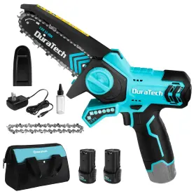 Duratech 820909603283 12v Mini Chainsaw 6 Inch Electric Cordless With 2 Batterie