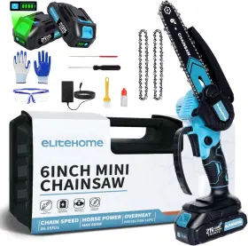 Eh002 Elitehome Mini Chainsaw Cordless Chain Saw 6 Inch 2 2.0ah Batteries Chains Electric