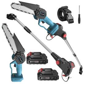 Fisiyindz 768443645577 2-in-1 Cordless Pole Saw And 8-inch Mini Chainsaw - 21v 2.0ah Battery Chai