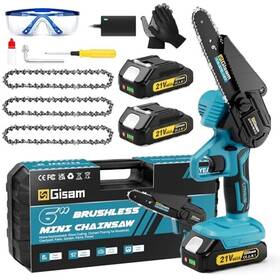 Gisam Dl06 Brushless Mini Chainsaw Cordless 6 Inch Electric Handheld Chain Saw With Blue