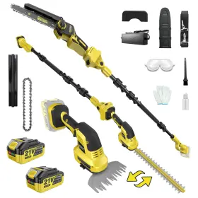 Yl-82 Gisam 6-in-1 Cordless Pole Saw And Hedge Trimmer Dual 4.0ah Batteries 8 Inch Brush