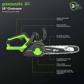 Greenworks 20362 24v 12 Inch Compact Chainsaw Tool With Charger No Battery