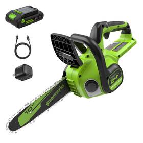 Greenworks Cs2410a 24v 10 Inch Cordless Chainsaw With 2ah Battery And 30w Type-c Charger