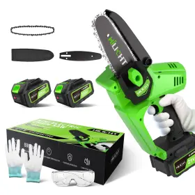 Hilicht 730688647821 Mini Chainsaw Cordless 21v Electric 6s Cut 6-inch Log 4000mah Battery And Safet