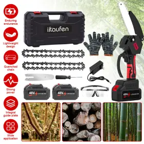 Ikaufen 980595430317 8in Mini Handheld Electric Chainsaw Brushless Cordless Chain Saw With 2x Batteries