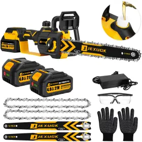 Jexugk 768553579229 12 Inch Brushless Cordless Chainsaw Hand Held Chain Saw With 2 X 4.0ah