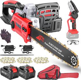 Jieco 518-1 16 Inch Cordless Chainsaw Electric 4.0ah X2 Batteries 2 Fast Chargers 24v Brushless