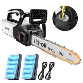 Litheli 740907586930 12 Inch Brushless Electric Battery Chainsaw Chain Saw With 2 X 20v Max 2.0ah Bat