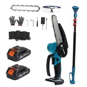 Lofinku Gzdj-m2 2-in-1 Cordless Pole Saw And Mini Chainsaw With 2 Batteries For Tree Trimming Blue