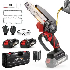 J193nl Maxpeedingrods 21v For Mini Chainsaw Cordless 2 Batteries 3 Chains Portable Wood Cutting Garden
