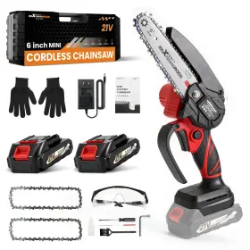 Owb632 Maxpeedingrods Cordless For Mini Chainsaw 2 Batteries 3 Chains Handheld Wood Cutting Garden
