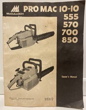 Mcculloch 93372 Vtg 1977 Chainsaw Pro Mac 10-10 555 570 700 850 Owners Manual