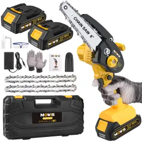Hd8630 Mowis New 6 Inch Mini Cordless Chainsaw 21v Battery 2 Chains Wood And Tree Cutting