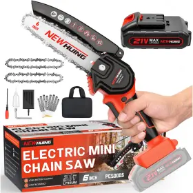 Pcs0005 New Huing Mini Chainsaw Cordless 6-inch Battery Powered 6in-1 Red