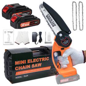 Nexpow Dl04 6 Inch Mini Chainsaw-24v Cordless Handheld Wood Cutter With 2 Batteries/2 Chains Orange