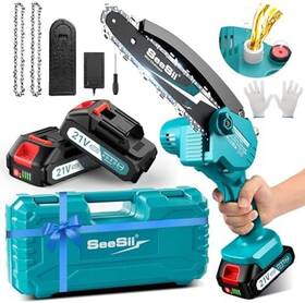 Onestop-stores 445018599536 Mini Chainsaw 6 Inch Cordless With 2x2000mah Batteries Oiler System And Rep