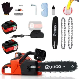1000w Outigo 711544492955 Cordless Electric Chainsaw Brushless 12-inch With 2 21v Batte