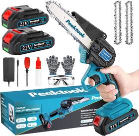 Peektook 629721725674 Mini 6-inch Electric Cordless Chain Saw With 2 Large Battery And Chains