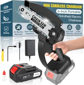 Pgona 764926932707 Mini Chainsaw Cordless 6-inch Portable Electric Handheld With Securi