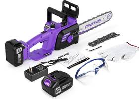 Pinkway 810147640744 Brushless 12-inch Electric Chainsaw Cordless 20v Battery Power Chain Saw With