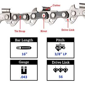 Piripara 56dl 12 Inch 14ftft 16 18 20 22 24 In Chainsaw Chain Blade 325 3/8 Lp .058 0.43 050