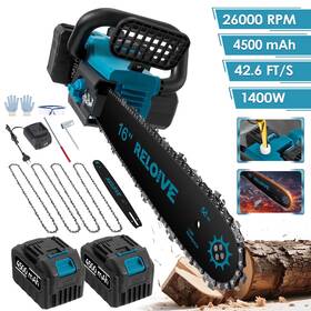 Reloive 830374423634 16 Cordless Electric Chainsaw Brushless Motor 26 000 Rpm 42.6 Ft/s