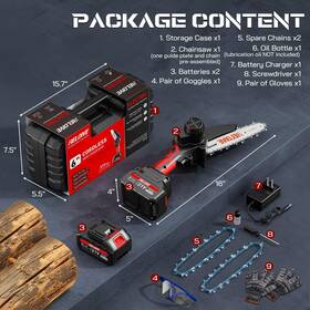 Reloive Reloive384759 6 In Mini Chainsaw With 2pcs 2.0 Ah Batteries 3 Chains Cordless Small Handheld
