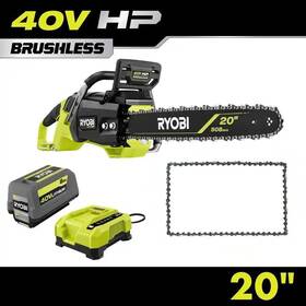 Ryobi 1013258351 40v Hp Brushless Chainsaw 20 Inch With Charger And Battery