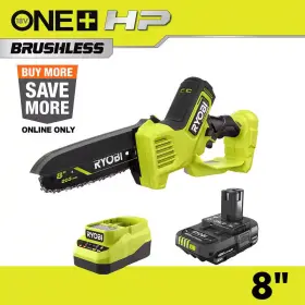 Ryobi 313088591583 One Hp 18v Brushless 8 Inch Cordless Battery Pruning Mini Chainsaw With 2.0 Ah B
