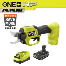 Ryobi 313103193136 One Hp 18v Brushless Cordless Pruner With 2.0 Ah Battery And Charger