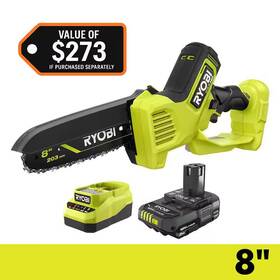 Ryobi 445007991907 One Hp 18v Brushless 8 Inch Battery Compact Pruning Mini Chainsaw With 2.0 Ah Ba