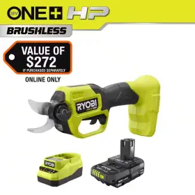 Ryobi 445009714702 One Hp 18v Brushless Cordless Pruner With 2.0 Ah Battery And Charger