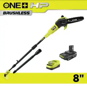 Ryobi 445028814810 One Hp 18v Brushless Whisper Series 8 Inch Cordless Battery Pole Saw With 2.0 Ah