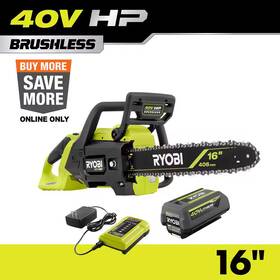 Ryobi 705353218446 40v Hp Brushless 16 Inch Battery Chainsaw With 4.0 Ah And Charger