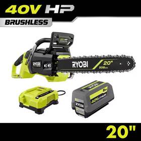 Ryobi 744110804409 40v Hp Brushless 20 Inch Battery Chainsaw With 8.0 Ah And Charger