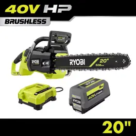 Ryobi 744110804409 40v Hp Brushless 20 Inch Battery Chainsaw With 8.0 Ah And Charger