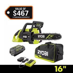 Ryobi 744759539021 40v Hp Brushless 16 Inch Battery Chainsaw With Universal Bag 4.0 Ah Bat