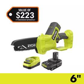 Ryobi 744759615190 One 18v 6 Inch Cordless Battery Compact Pruning Mini Chainsaw With 2.0 Ah Batter