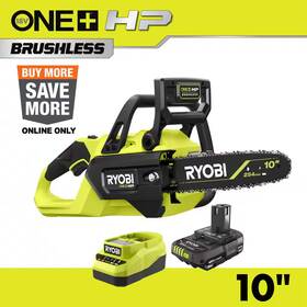 Ryobi Pblcw01k One Hp 18v Brushless 10 Inch Cordless Battery Chainsaw With 4.0 Ah And